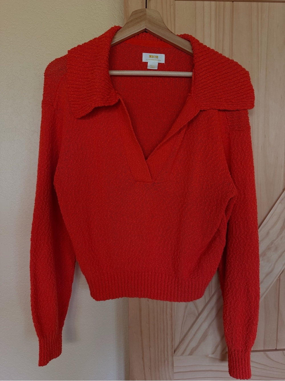 Maeve Red Polo-Collar Knit Sweater